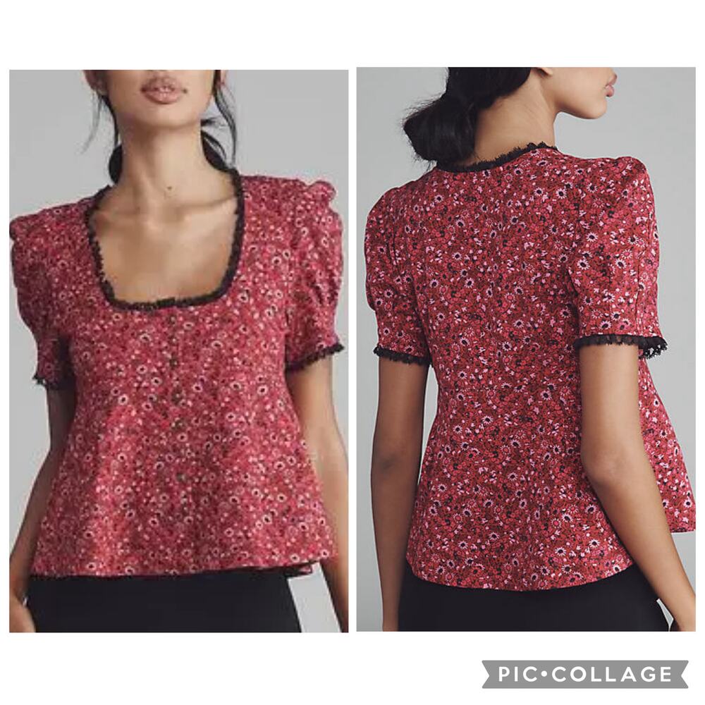 New with Tags Anthropologie Maeve Puff-Sleeve Babydoll Top